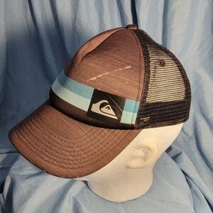Vintage Quicksilver Blue Striped Black Mesh Back Trucker Snapback Cap distressed